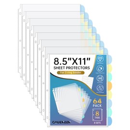 GAUENEEN Binder Dividers with Tabs, Clear Sheet Protectors for 3 Ring Binder, 8 Tab Plastic Binder Sleeves, Insertable Index Page Divider Multicolor Tabs, 8 Set (64 Pcs)