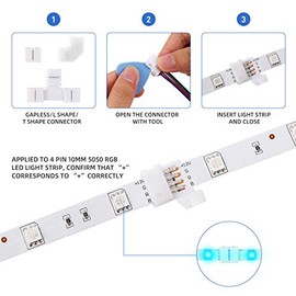 Kit de conector de luz LED para tira de luces LED 5050, 4 pines, 10 mm, tiras de luz LED RGB con conectores clips y herramientas