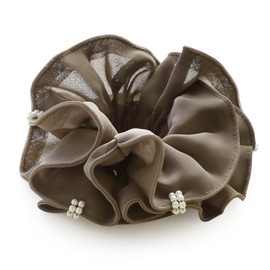 JewelVOX Chou Hair Accessory with Pearl, Chiffon, Simple, Adult, Stylish, Cute, Trendy, Greige Choice