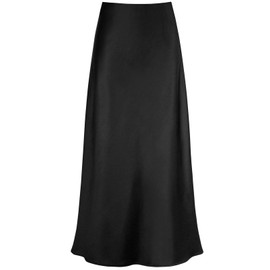 Genfien Skirts Women's Midi Length Elegant Skirt High Waist Women's Satin Skirts with Zip Midi Skirt Hidden Elastic Waist Plain, black