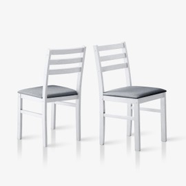 Livinia Seattle Modern Farmhouse Kitchen Dining Room Chair Set of 2, Solid Wood Fabric Upholstered Cushion Seat Wood Ladder Back Chairs (White)