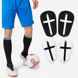 2 Pairs Shin Guards Soccer, Black and White Cross Shin Guards Extra Mini Shin Pads Protective Equipment for Youth Boys Girls Adults (M)