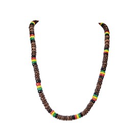 BlueRica Brown & Rasta Coconut Shell Beads Necklace (24")