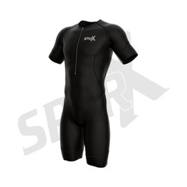 (X-Large, Black/Black) - Sparx Men's Elite Sleeved Triathlon Suit Short Sleeve Trisuit SpeedSuit Skinsuit Swim-Bike-Run