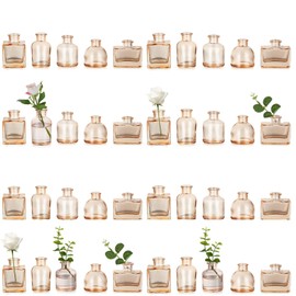 Glasseam Bud Vases in Bulk 40: Amber Glass Vases for Centerpieces Cute Small Vases for Flowers Mini Flower Vases Decorative Tiny Centerpiece Vases for Table Decor Wedding Party Dining Room Decoration