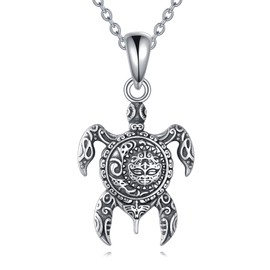 VONALA Turtle Necklace 925 Sterling Silver Sun and Moon Nautical Necklace Sea Animal Jewelry Gifts for Women Men, Sterling Silver