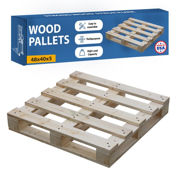Greaton, Heavy-Duty 4-Way Entry Wooden Pallet – 48x40x5 Inches, Industrial-Grade
