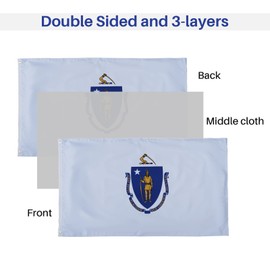 Massachusetts Flag 3x5 ft Outdoor, Double Sided Massachusetts State Flag 3 Layer, Vivid Color Massachusetts MA Flags with 2 Brass Grommets for House Room Decoration
