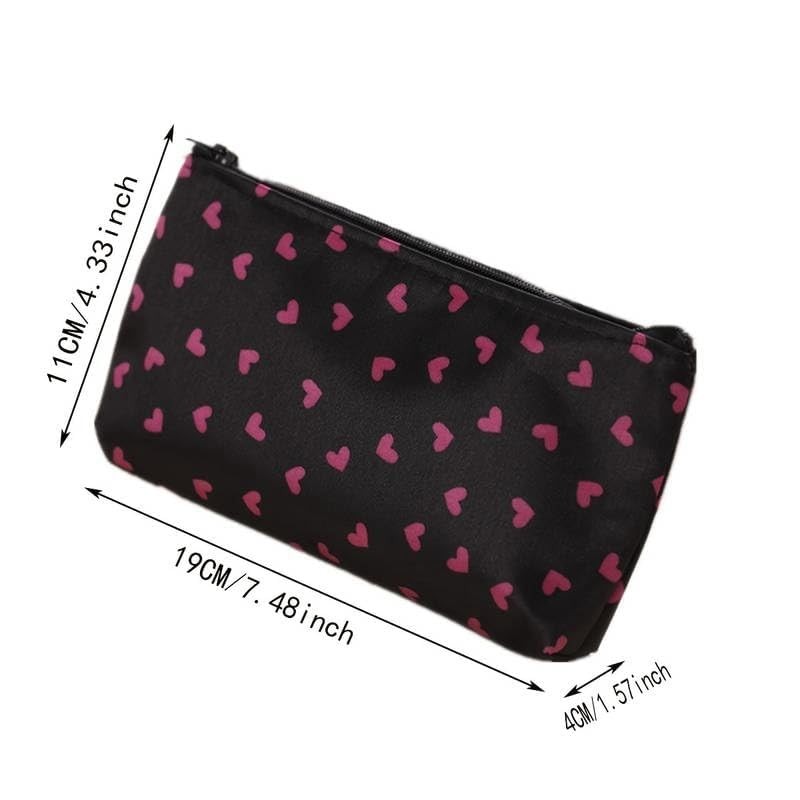 Kids Cute Black with Pink Hearts Pencil Case Cosmetic Make
