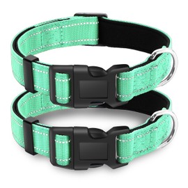 LIEVUIKEN 2 Pack Reflective Dog Collar with Safety Locking Buckle, Adjustable Soft Breathable Comfortable Nylon Pet Collar for Small, Medium and Large Dogs, Turquoise, XS