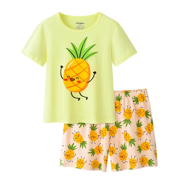 UNICABBIT21 Yellow Pineapple Summer Pajamas for Girls Big Kids Cute