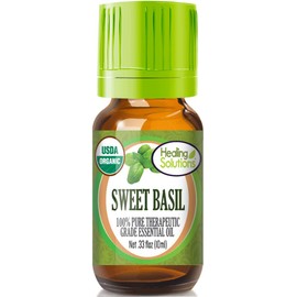 Healing Solutions Sweet Basil Essential Oil 10ml (0.33 oz) – Organic, Pure, Undiluted, Aromatherapy Basil Oil, Therapeutic Grade