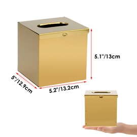 BTSKY Gold Square Tissue Box Cover - Cube Stainless Steel Tissue Holder, Household Tissue Paper Dispenser for Bathroom Kitchen Office Restaurant Hotel