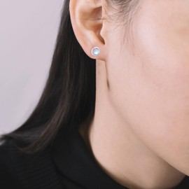 PHNIBIRD Moonstone Earrings Round Earrings Stainless Steel Hypoallergenic Earrings for Women, 8.5mm, Stainless Steel, Moonstone