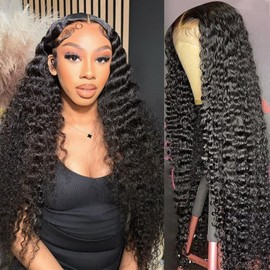 KRKRYQ 26 Inch Deep Wave Lace Front Wigs Human Hair 13x6 Lace Front Wig Human Hair Pre Plucked with Baby Hair 200% Density HD Lace Frontal Wigs for Women Curly Human Hair Wigs Natural Color
