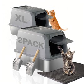PETUX 2-Pack XL Stainless Steel Litter Box with Lid for Multi-Cats