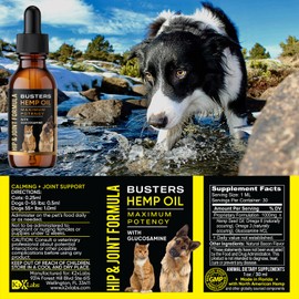 Busters Hip and Joint Hemp Oil for Dogs Formula with Glucosamine, 2Pack 2Month Supply, Pain Relief for Cats, and Pets, Advanced Mobility Support