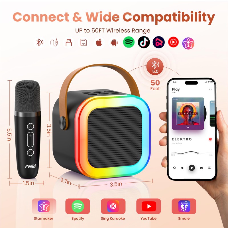 Karaoke Machine for Kids Adults, Portable Bluetooth Mini Karaoke Microphone