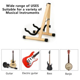 nalu Natural Wood Guitar Stand, A-Frame Folding Holder, Easy Assembly & Portable, for Acoustic/Electric Guitar, Bass, Banjo - Durable & Stable (Light Wood Grain)
