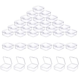 Prmape Pack of 50 Storage Boxes with Lids Small, 3.5 x 3.5 x 1.8 cm Rectangular Empty Mini Storage Box, Small Clear Plastic Beads Storage Container Box for Craft Accessories