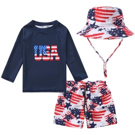 Baby-Boys Toddler Long Sleeved Rashguard Swim Bathing Suit and Sun Hat Set USA 2-3T