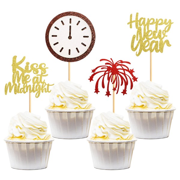 Keaziu - Paquete de 36 adornos para cupcakes de Año Nuevo 2024 con texto en inglés "Hello 2024" para decoración de fiesta de Año Nuevo