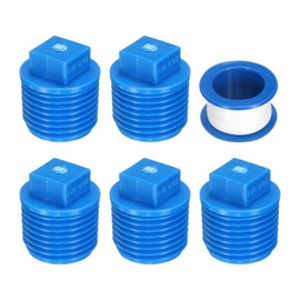 sourcing map 5Pcs 1/2 Inch PT Male Thread PVC Pipe Fitting Plug, Cleanout Plugs, Water Drain End Caps Coupling Adapter with Tape for Water Heater Supply Lines, Plumbing, Blue