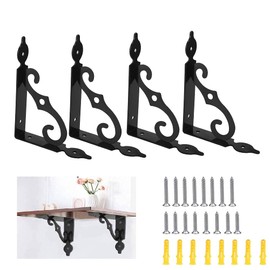 GEDAKO 4Pcs Decorative Shelf Bracket, Metal Wall Mounted Shelf Supporters Heavy Duty Steel Shelf Supports Floating Right Angle Shelving Retro L Shape Support Brackets with Screws (5.5inch) Black