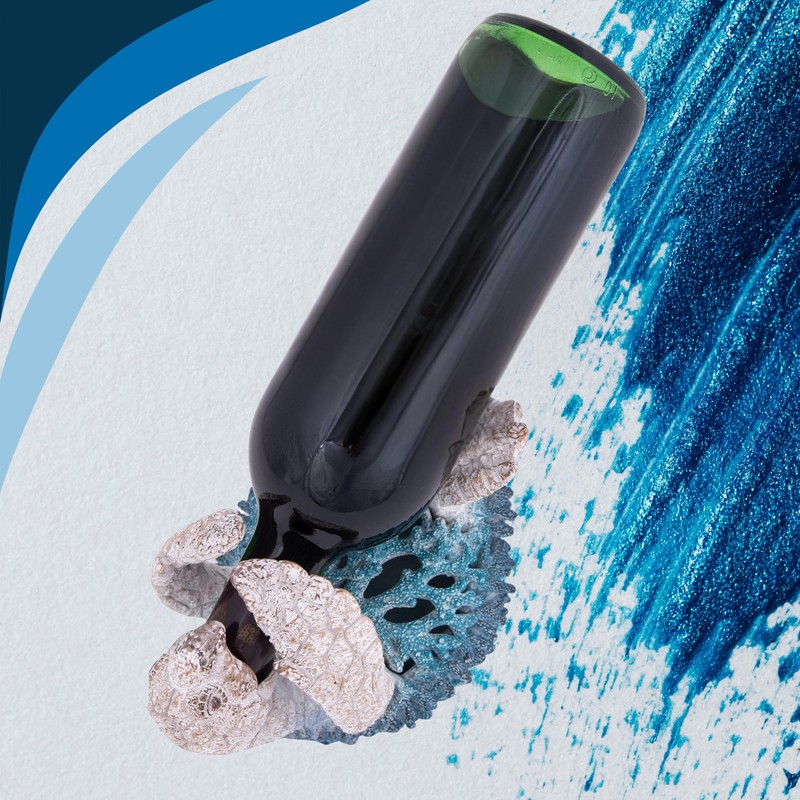 Decorative Sea Turtle Wine Bottle Holder, Beach House Decor (Aqua)