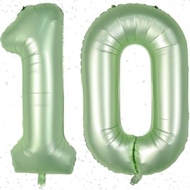 Sage Green 10 Self Inflating Balloons - 40 Inch Olive Green Digital Foil Mylar Helium Balloons for 10th Birthday Decorations Graduation Anniversary