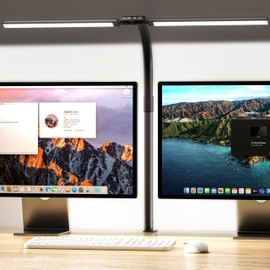 Quntis Desk Lamp for Home Office, 30.7'' Double Head Architect Desk Light with Clamp, 24W Bright 25 Lighting Modes Eye Care No Glare, Adjustable Gooseneck Task Lamp Workbench Reading Study, Gray