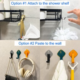 Jovware Black Shower Caddy Hooks, Sticky Key Hooks, Shower Hooks for Loofah, Adhesive Hooks for Kids, Spoon Hanger Decorative, Self Adhesive Coat Hooks Utility Hooks 6 Pack