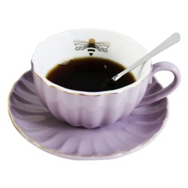 YBK Tech Strength Porcelain Tea Sets, Cup and Saucer Set- Gold Bee Inside The Cup (Purple)