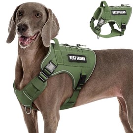 MOOGROU Tactical Dog Harness for Large Dogs,No Pull Military Dog Vest with Handle,Reflective Heavy Duty Pet Harness for K9 Working Walking Hiking Training Green XL