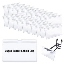 Bin Labels Clip On for Storage Bins, 36PCS Clear Plastic Shelf Price Labels, Basket Labels Clip On, Label Insert Included with Label Paper Inserts for Wire Shelf, Baskets, Fabric Storage Cubes