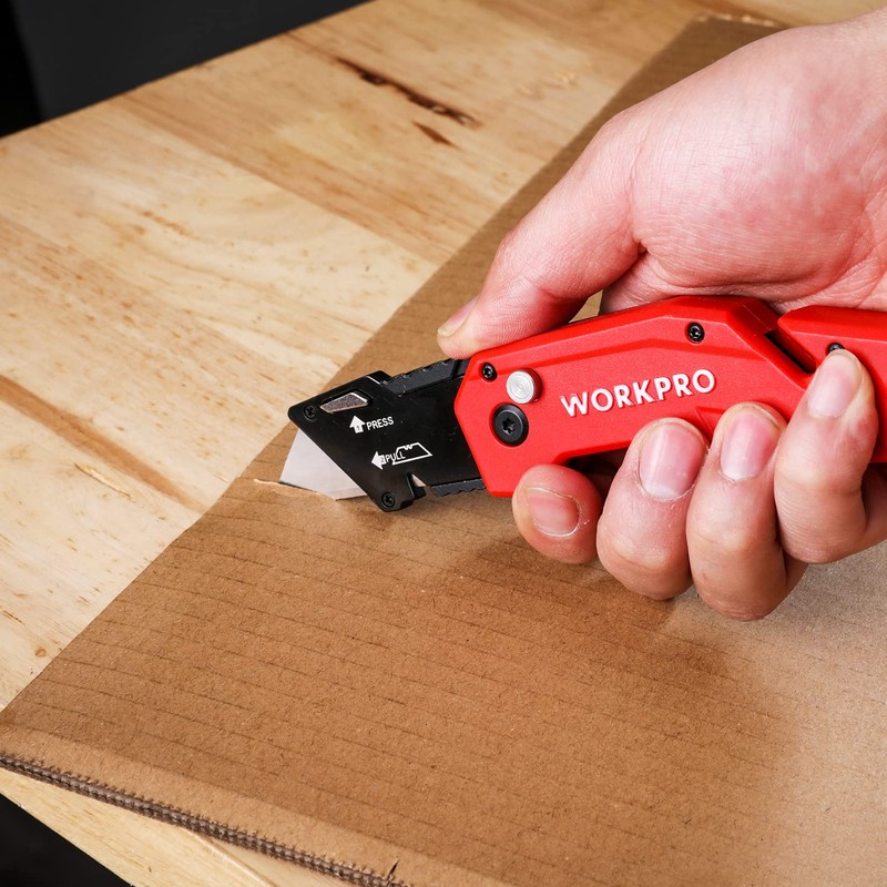 WORKPRO Folding Utility Knife, Quick Change Blade, Lightweight Nylon Handle,