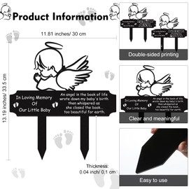 Buryeah Memorial Stakes Grave Decoration, Baby Style, Metal, 13.19 x 11.81 x 0.04 inches/ 33.5 x 30 x 0.1 cm, Waterproof, Garden Cemetery Decorations for Grave Yard