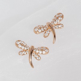 Meissa Gold Earrings for Women Sterling Silver Dragonfly Stud with Cubic Zirconia Cute Animal Stud Earrings Jewellery Gifts for Women Teen Girls, Rose Gold
