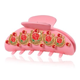 PHALIN Kentucky Derby Hair Claws for Women Horseshoe Rose Hair Claw Clips Large Pink Oval Crystal Acrylic Hair Clips Kentucky Derby Outfits Accessories Gifts (Pattern G)
