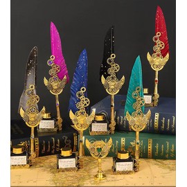 LSFCHYBY Quill Feather Pen and Ink Set,Calligraphy Set,Calligraphy Kits Include Antique Quill Feather Pen,5Nibs,1 Bottles Inks,Pen Holder for Beginners Birthday Gift (Purple)