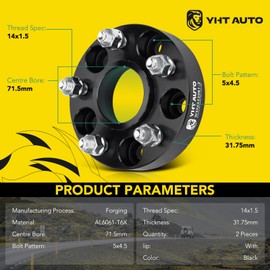YHTAUTO 5x4.5 Hub Centric Wheel Spacers 1.25 Inch Fits Chrysler 300 2005-2023, Dodge Charger 2006-2023, Challenger, Magnum 5x114.3mm Tire Spacers w/ M14x1.5 Studs 71.5 mm Hub Bore 5 Lug 2PCS Black