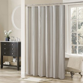 MVSUTA Greenville Taupe Striped Polyester Fabric Black Classic Shower Curtain,Khaki Waterproof Chic Bathroom Curtains,72" W x Extra 78" L
