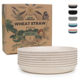 Grow Forward Premium Wheat Straw Dessert Plates - 8 Inch Reusable Hard Plastic Plates Set of 8 - Unbreakable Microwave Safe Plates for Dinner, Camping, RV, Outdoors, Patio, Kitchen Dishes - Sahara