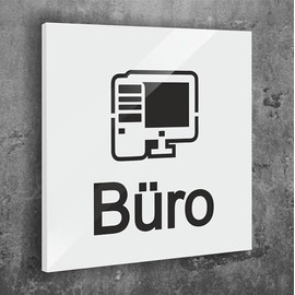 Türschild Büro Weiß Matt Selbstklebend UV Druck 12 x 12cm - 3mm Aluverbund - Made in Germany Art.Nr. W 2024