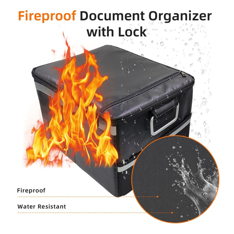 Fireproof Document Organizer Bag with Lock - Waterproof File Storage