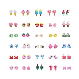 minihope 30 Pairs Little Girls Earrings Hypoallergenic,Cute Multiple Animal Donut Stud Earrings for Kids,Made with Polymer Clay,Best Gifts for Girls