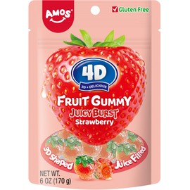 AMOS 4d strawberry juicy burst fruit gummy, strawberry 6 OZ