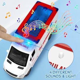 Toy Ambulance Boys Age 3-5 With 4 Different Flashing Lights & Sound, Back And Side Doors Open Friction-Powered Wheels Light Up Toy Hospital Sets Buses Birthday Gift 2 3 4 Year Old And Up Girl Boy Toys