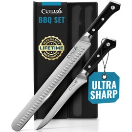Cutluxe BBQ Carving Knife Set – Brisket Slicing and Boning Knife for Meat Cutting – Professional Knife with Razor Sharp German Steel, Full Tang, Ergonomic Handles – Artisan Series
