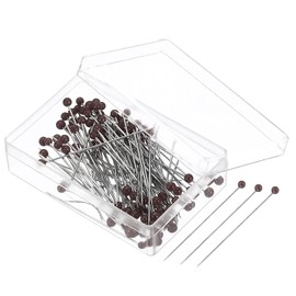 PATIKIL Costura Alfileres, 100uds 1.5 Pulgada Recto Alfiler con Perlado Bola Cabeza para Tela, Decoración, Tela Confección, Bricolaje, Marrón
